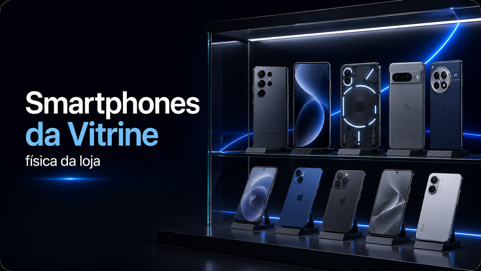 Tabela de Smartphones na Vitrine da loja física