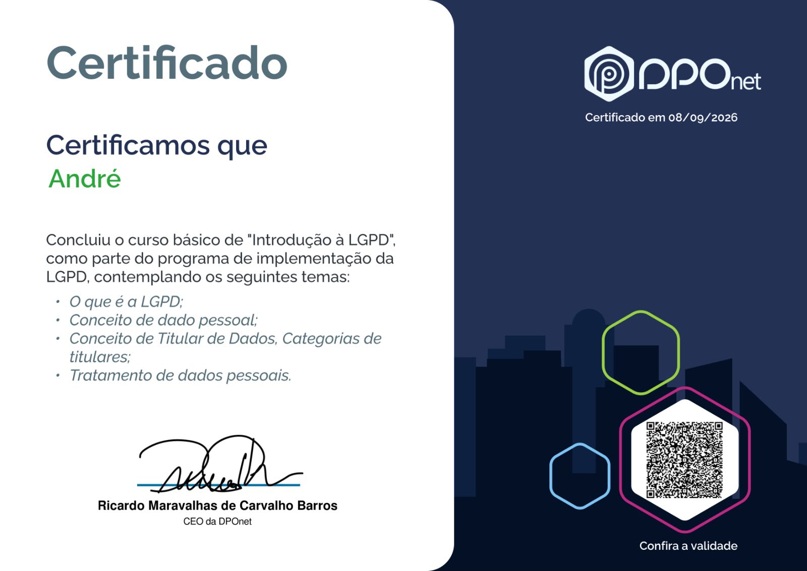 Certificado de Introdução a LGPD